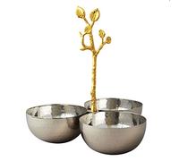 Elegance Golden Vine Hammered Triple Bowl, Silver/Gold