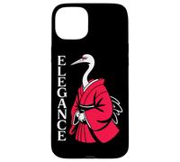 ELEGANCE Japanese Crane Red Kimono Minimalist Bird Case for iPhone 15 Plus