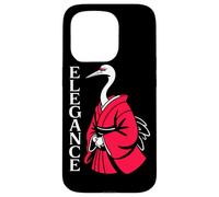 ELEGANCE Japanese Crane Red Kimono Minimalist Bird Case for iPhone 15 Pro