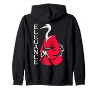 ELEGANCE Japanese Crane Red Kimono Minimalist Bird Zip Hoodie