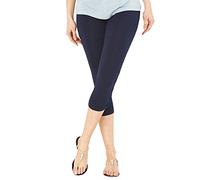 Elegance(Labeled) Ladies Quality Cotton Soft Stretch Plain 3/4 Under Knee Crop Leggings (X-Large UK-16 (42), Navy)