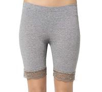Elegance Ladies Cotton Lycra Stretchy(REF:2195 Laced) Trim Above Knee Cycling Shorts Active Legging with LACE Detail (X-Large, Charcoal)