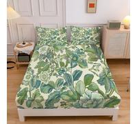 Elegance Leaves Flowers Print Bedding Fitted Sheet King,Cream, Fitted Sheets Deep Pocket 12 inch (30 cm), Easy Care Soft Brushed Microfibre Wrinkle 150x200cm Pastoral Plants Sheet + 2 Pillowcase