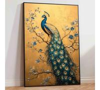 Elegance Peacock Wall Art Blue Peacock Painting Abstract Bird Wall Art Vintage Bird Poster Vintage Animal Picture Blue Animal Print Flower Modern Abstract Living Room Decor 16x24inch No Frame