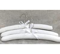 Elegance ~ Set of 3 Padded Coat Hangers ~ Luxury Padded Cotton Clothes Hangers with Delicate Scroll & Heart Embroidery Detail ~ and complimentary Cotton Drawstring Bag (White Embroidery)