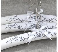 Elegance ~ Set of 3 Padded Coat Hangers ~ Luxury Padded Cotton Clothes Hangers with Delicate Scroll & Heart Embroidery Detail ~ and complimentary Cotton Drawstring Bag (Grey Embroidery)