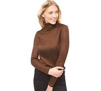 Elegance Women Turtle Polo Neck Long Sleeve Roll Neck Plain Top T Shirt (2217) (M, Brown)