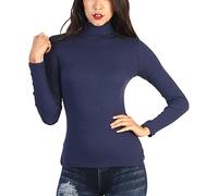 Elegance Women Turtle Polo Neck Long Sleeve Roll Neck Plain Top T Shirt (2217) (M, Navy)