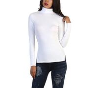 Elegance Women Turtle Polo Neck Long Sleeve Roll Neck Plain Top T Shirt (2217) (M, White)