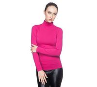 Elegance Women Turtle Polo Neck Long Sleeve Roll Neck Plain Top T Shirt (2217) (XL, HOT Pink)