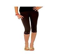 elegance1234 Elegance Ladies Crop with Lace Details 3/4 Cotton Quality Leggings (Ref:2191-laced) (Large UK 14, Brown)
