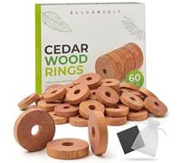 Elegancely 60 Pcs Moth Repellent for Wardrobes, 100% Natural Cedarwood 4cm Cedar Ring Blocks - 6 Sandpapers & 2 Gauze Bags Included