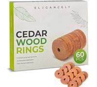 Elegancely 60 Pcs Moth Repellent for Wardrobes, 100% Natural Cedarwood Moth Repellent | 4cm Cedar Ring Blocks vs. Standard Cedar Balls & Moth Balls for Wardrobe - 6 Sandpapers & 2 Gauze Bags Included