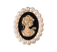 EleganceMuse Vintage Pearls Cameo Brooch Alloy Secure Clasp Corsage Pin, Elegant Versatile Jewelry for UK Formal Occasions Weddings Dinners Working Women