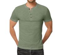 Elegancity Men's Henley Short Sleeve Summer T-Shirts for Men Stretch Cotton Casual Pullover Tee Shirts,Green M