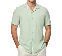 Elegancity Mens Linen Shirts Casual Short Sleeve Button Down Beach Shirts for Men Wrinkle Free Vacation Summer Tops,Green XL