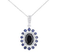 Elegano 9ct White Gold 40 cm Women’s Necklace - Oval Sapphire Cluster Diamond Border Pendant