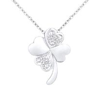 Elegano 9ct White Gold 46 cm Women’s Necklace - Lucky Four Leaf Clover Diamond Pendant