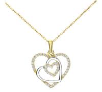 Elegano 9ct Yellow and White Gold 46 cm Women’s Necklace - Diamond Triple Layer Heart Pendant