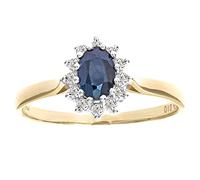 Elegano 9ct Yellow Gold Ring - Sapphire Diamond Cluster Plain Band Size M Women’s Ring