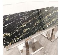 Elegant 1.8m Dining Table for 6 - Modern Black & Gold Marble/Glass Top Double Mirrored Pedestal Base Stylish Design for Dining Room Perfect for Entertaining Guests