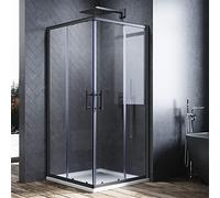 ELEGANT 1000 x 1000 mm Black Sliding Doors Corner Entry Shower Enclosure 6mm Extra Toughened Safety Glass Screen Cubicles