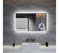 ELEGANT 1000 x 600 mm Bathroom Mirror with LED Lights and 3x Magnifier, LED Bathroom Wall Mirror with Shaver Socket, Demister Pad, 3 Colors Dimmable, Touch Control & Memory Function, IP44