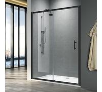 ELEGANT 1000 x 700mm Black Sliding Shower Enclosure with Tray + 90mm Waste in 6mm Safety Glass Screen Shower Door for Bathroom Wet Room