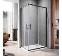 ELEGANT 1000 x 800 mm Black Sliding Corner Entry Shower Enclosure 6mm Extra Toughened Safety Glass Sliding Cubicle Door