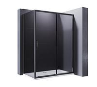 ELEGANT 1000x800mm Black Sliding Shower Enclosure 8mm Easy Clean Glass Shower Cubicle Door with Stone Tray + Side Panel