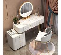 Elegant 100cm White Dressing Table Set with Makeup Mirror Stool 6 Drawers & Nightstand - Ideal Vanity for Bedroom Storage and Beauty Essentials.