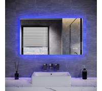 ELEGANT 100x60cm LED Bathroom Mirror with Shaver Socket, Blue Atmosphere Backlit Bathroom Mirror with Bluetooth, 3 Colors Dimmable, Demister Pad, Touch Control & Memory Function, Horizontal/Vertical