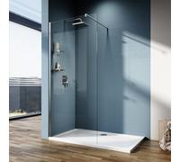 ELEGANT 1100 Walk in Shower Enclosure 6mm Tempered Safety Glass Shower Cubicles Wet Room Shower Screen Bath Screen with Two 8mm Glass Shelves with 1400x700mm Stone Shower Tray and Waste