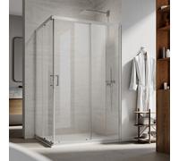 Elegant 1100 X 1000mm Square Corner Shower Enclosure, Sliding Reversible Shower Door, Corner Entry Bathroom Shower Cubicle