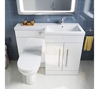 ELEGANT 1100mm Right Hand High Gloss White Vanity Unit & Back to Wall Toilet Unit with Ceramic Toilet & Basin
