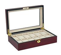 Elegant 12 Piece Cherry Wood Rosewood Men's Watch Box Display Case Collection Jewelry Box Storage Glass Top