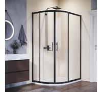 ELEGANT 1200 x 800 mm Right Black Framed Offset Quadrant Shower Enclosure 6mm Tempered Sliding Glass Cubicle Door with Tray + Waste