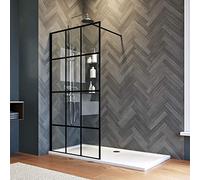 ELEGANT 1200mm Black Walkin Shower Screen Shower Glass Panel | 8mm Safety Shower Glass Door for Bath WetRoom, Matte Black Grid Walkin Shower Enclosure Cubicle