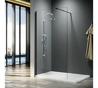 ELEGANT 1200x1900mm Shower Enclosure with 8mm Clear Easy Clean Safety Glass Walkin Shower Screens Panel+ Black Stainless Steel Support Bars