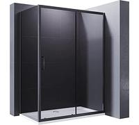 ELEGANT 1200x700mm Black Sliding Shower Enclosure 8mm Easy Clean Glass Shower Cubicle Door with Stone Tray + Side Panel