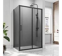 ELEGANT 1200x800mm Black Sliding Shower Enclosure 8mm Easy Clean Glass Shower Cubicle Door + Side Panel