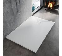 ELEGANT 1200x800mm White Slate Effect Lightweight Slate Shower Base Rectangular Grain Shower Enclosure Tray with Waste Trap