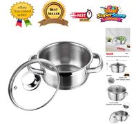 Elegant 14cm Stainless Steel Sauce Pot with Glass Lid for Stylish Cooking