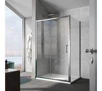 ELEGANT 1500 x 800mm Modern Sliding Shower Enclosure Cubicle 8mm Safety Easy Clean Glass Reversible Wetroom Shower Sliding Door with Side Panel + Anti-Slip Resin Shower Tray with 90mm Waste