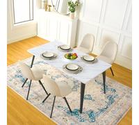 Elegant 150cm Extendable Marble-Style Dining Table Set - Lightweight Rectangular Wooden Kitchen Table with 4 Swivel Chairs for Modern Dining Room & Kitchen Decor
