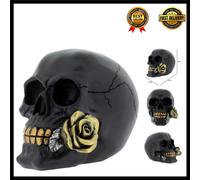 Elegant 15cm Gothic Resin Black Rose Skull Figurine - Unique Gift Idea