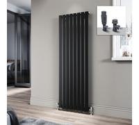 ELEGANT 1600 x 408mm Radiator Black Vertical Radiator Flat Panel Designer Radiator Single Panel Tall Upright Central Heating Radiator with Anthracite Thermostatic Valves