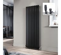 ELEGANT 1600 x 408mm Radiator Black Vertical Radiator Flat Panel Designer Radiator Single Panel Tall Upright Central Heating Radiator with Anthracite Thermostatic Valves