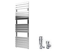 ELEGANT 1600 x 500mm Heated Towel Rail Chrome Bathroom Ladder Radiator Rad Modern Flat Panel Designer Central Heating Towel Warmers with Thermostatic Valves Set
