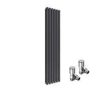 ELEGANT 1600x360mm Vertical Designer Radiators Anthracite Tall Upright Oval Column Double Panel Modern Bathroom Central Heating Rad with Free Angled Valves